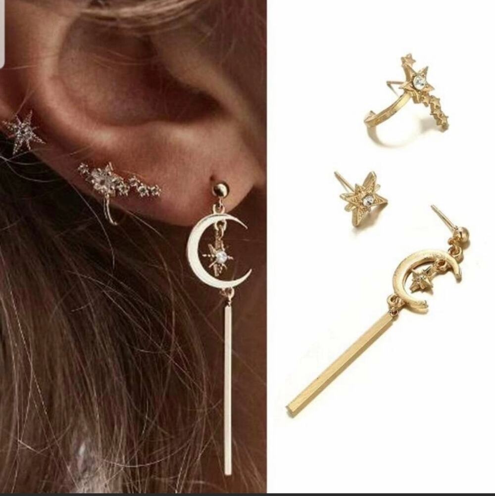 GOLD COLORED **MOON AND STAR** EARRINGS-SUPER STYLISH!